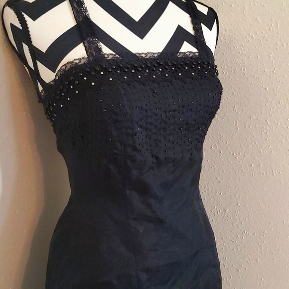 Vintage Betsey Johnson Beaded Tulle mermaid hem black dress 4 - Picture 2 of 9